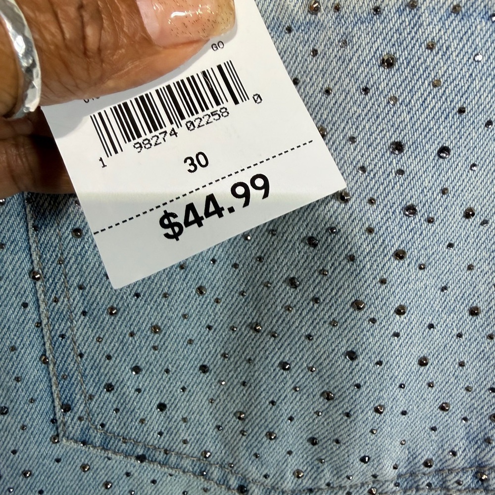 Light Wash Rhinestone Straight Jeans - Picture 8 of 8